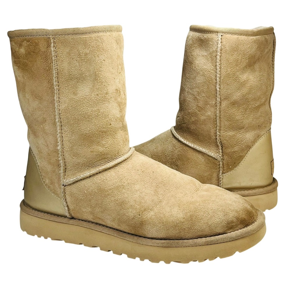 UGG Classic Short Metallic Heel Boots Women Size 10 Sand Gold Suede 1019030